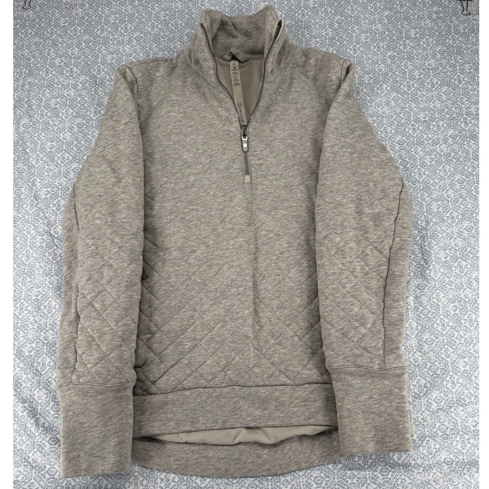 Lululemon Quilted 1/4 Zip Pullover Heathered Gray Size 8 Activewear Sweatshirt